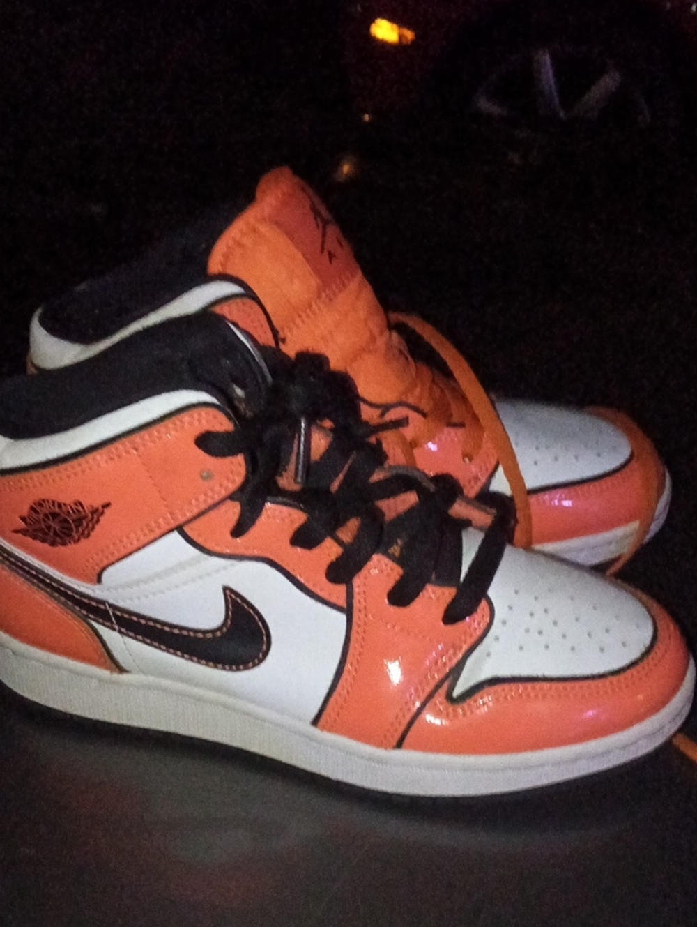 Nike Kids AirJordan turf Orange and White High-Top Sneakers with Black Accents
